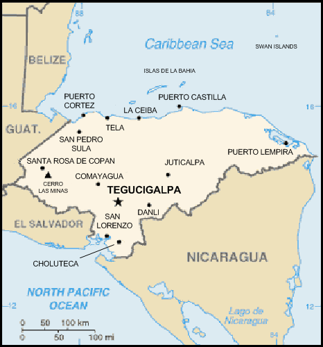 carte gographique Honduras