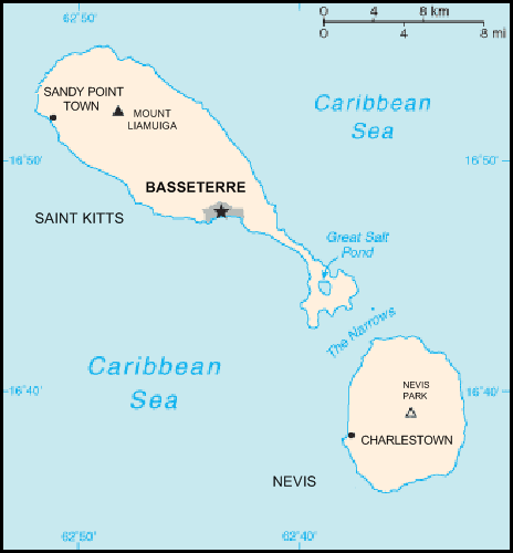 carte gographique Saint Kitts & Nevis
