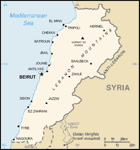carte gographique Liban
