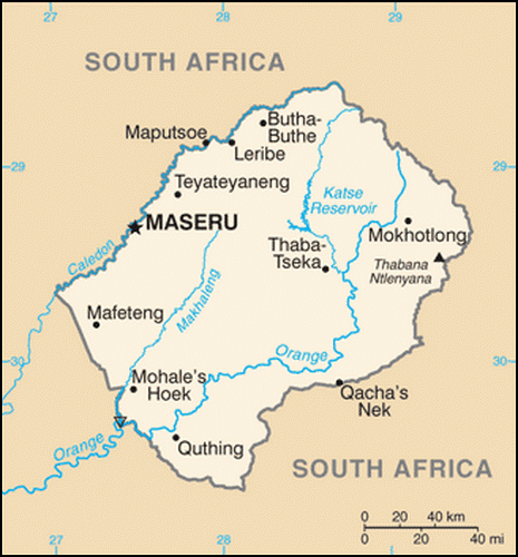 carte gographique Lesotho