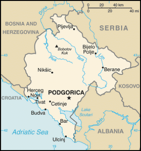 carte gographique Montenegro