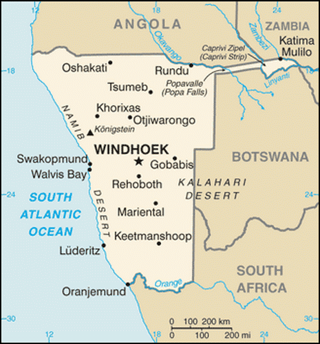 carte gographique Namibie