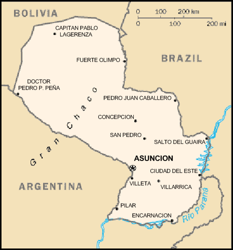 carte géographique Paraguay